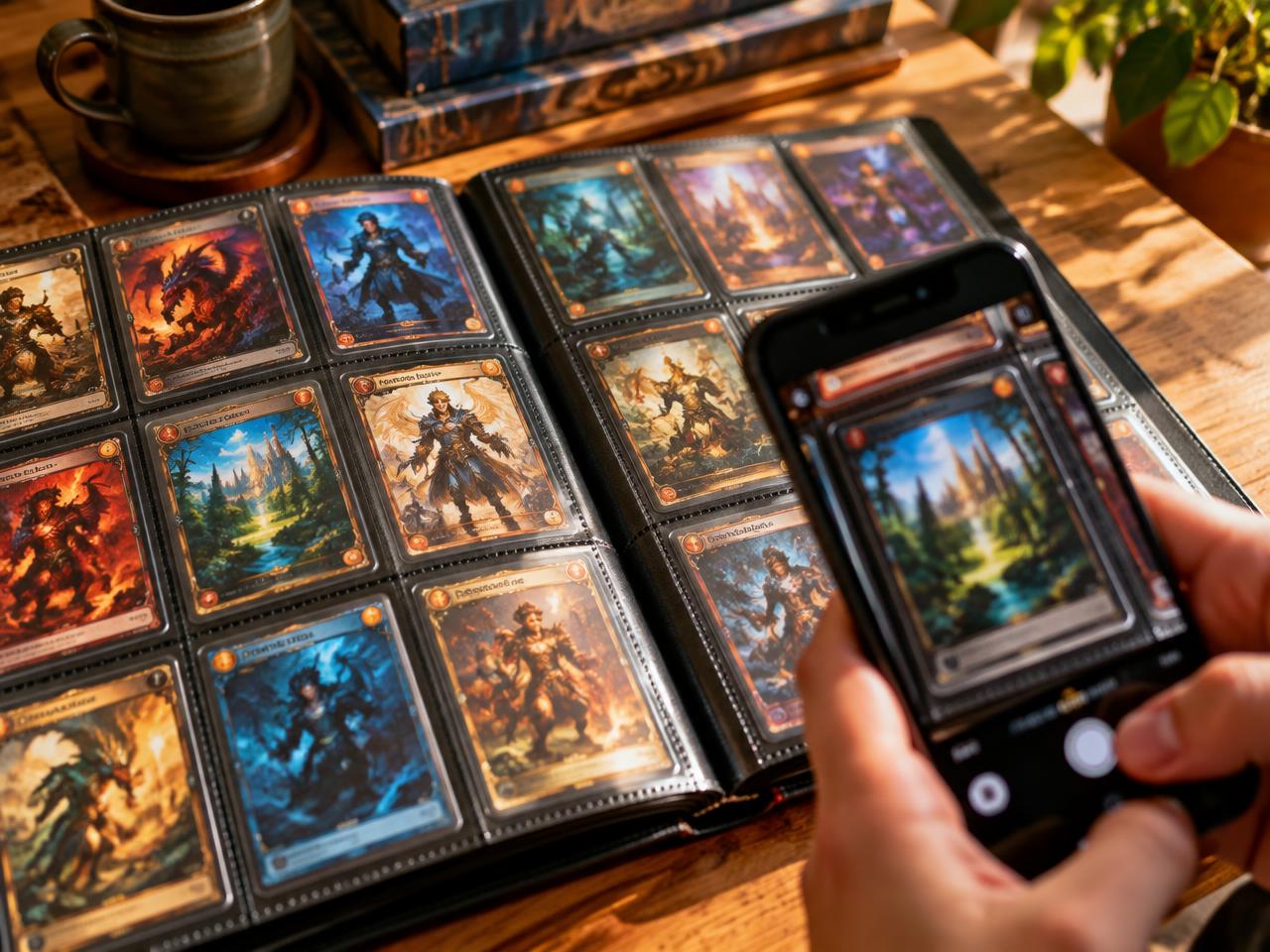 Collector opening a binder filled with fantasy trading cards