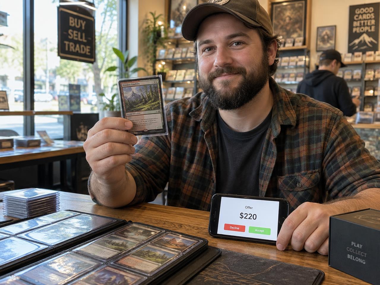 Collector seeing a binder card matched to a funded buyer bounty and offered price